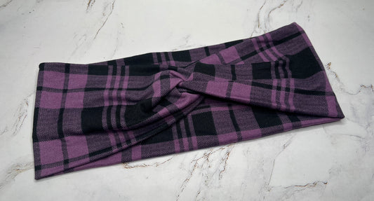 Purple Plaid Twist Headband