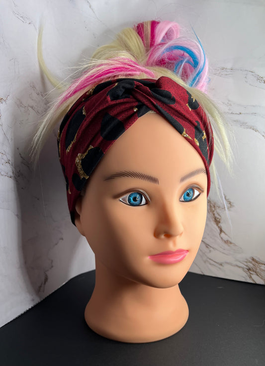 Crimson Leopard Knot Twist Headband