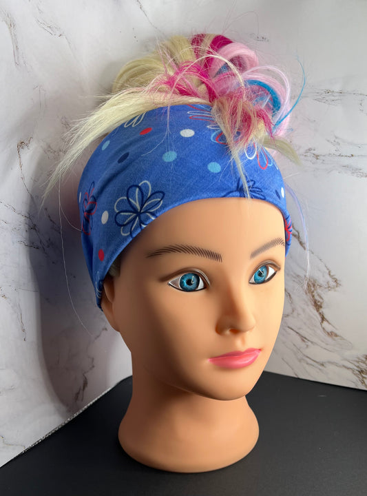 Flowers on Blue Twist Knot Headband