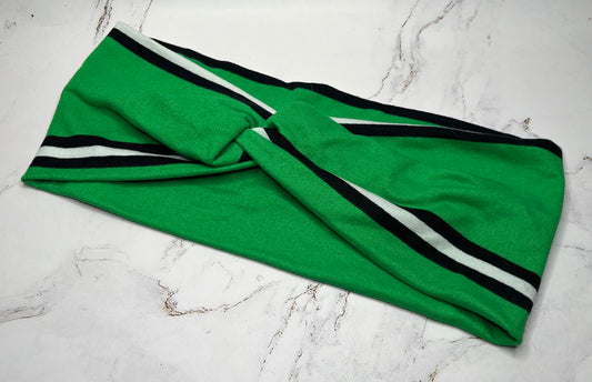 Green and White Stripe Twist Headband