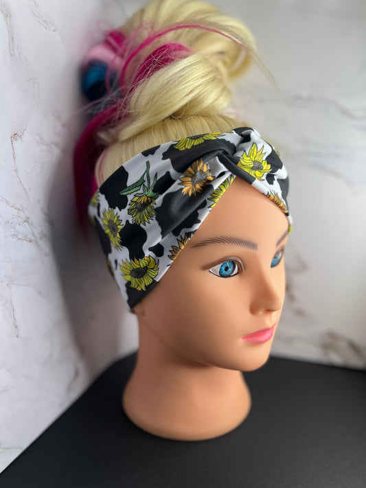 Sunflower Cow Print Knot Headband